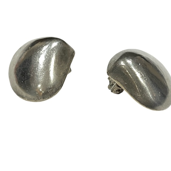 MEXICO 925 Sterling Silver - Vintage Smooth Hollow Non Pierce Earrings - Picture 2 of 4
